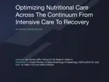 Optimizing Nutritional Care Across The Continuum From Intensive Care To Recovery: An Expert Opinion Review.png