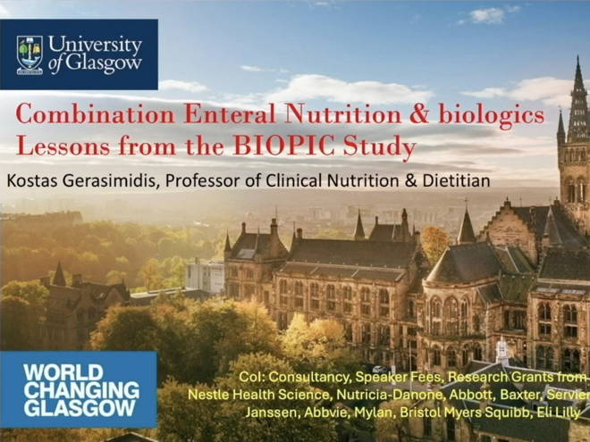 ECCO 2026 Combining enteral nutrition with biologics: lessons from the Biopic study, K. Gerasimidis